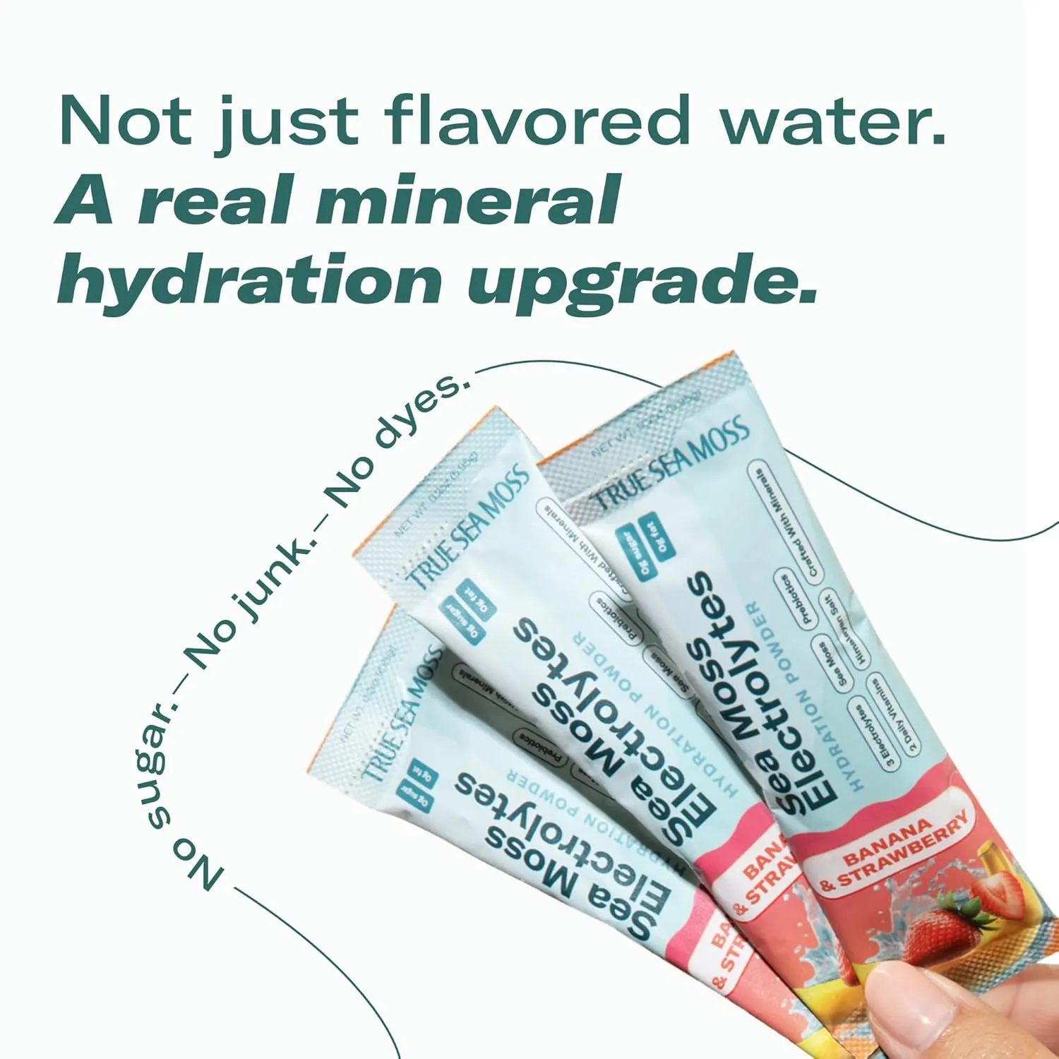 TrueSeaMoss Electrolytes Powder Packets – Made in USA from globally sourced ingredients – 15 Stickpacks – Hydration Powder with Sea Moss with Potassium – No Sugar Drinks – Banana & Strawberry - Image 4