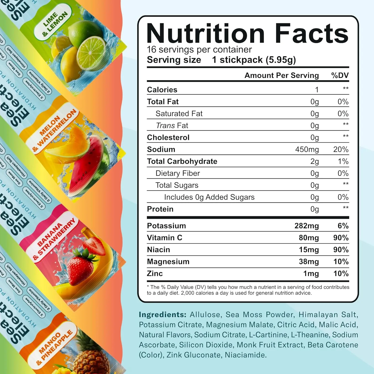 TrueSeaMoss Electrolytes Powder Packets – Made in USA from globally sourced ingredients – 16 Stickpacks – Hydration Powder with Sea Moss with Potassium – No Sugar Drinks – Variety Pack - Image 2