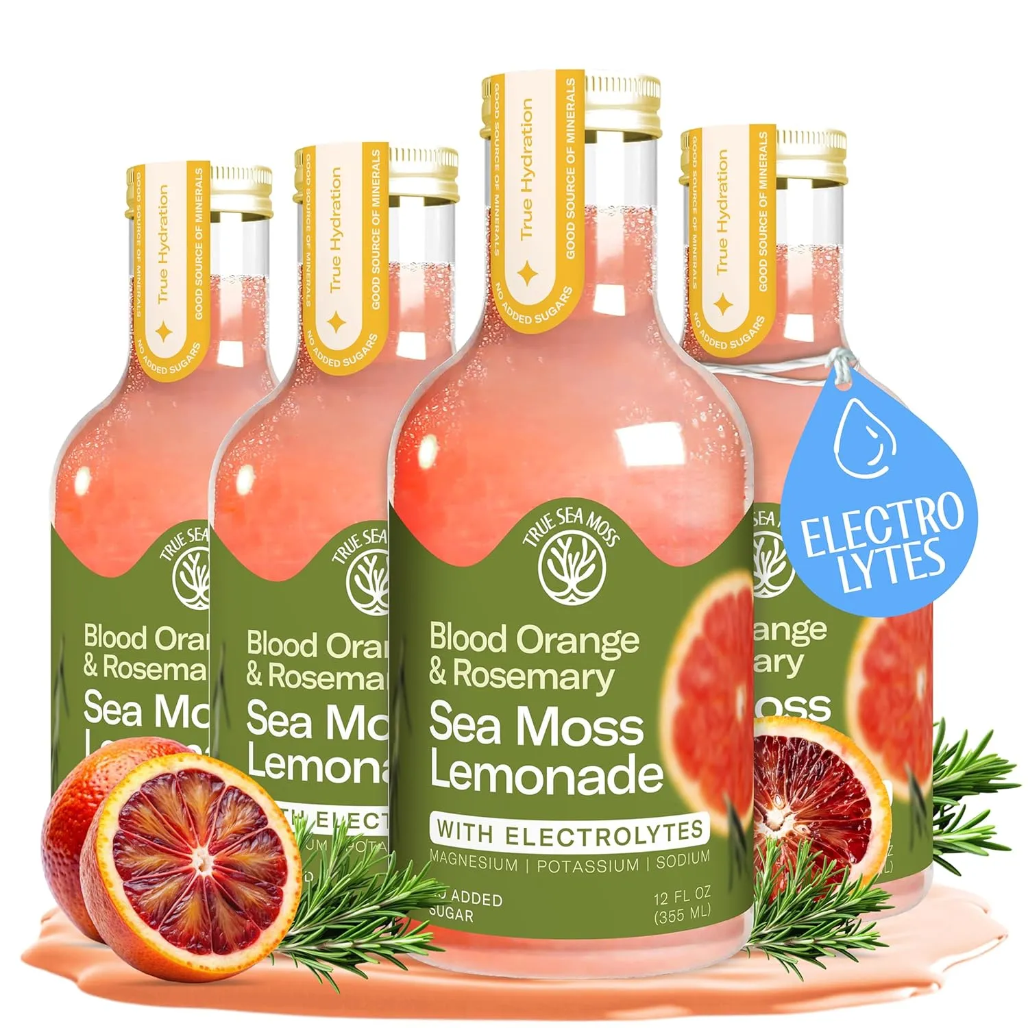 Lemonade - Blood Orange + Rosemary -  Hydration Drink – 4 × 12 fl oz Bottles – Made in USA from globally sourced ingredients