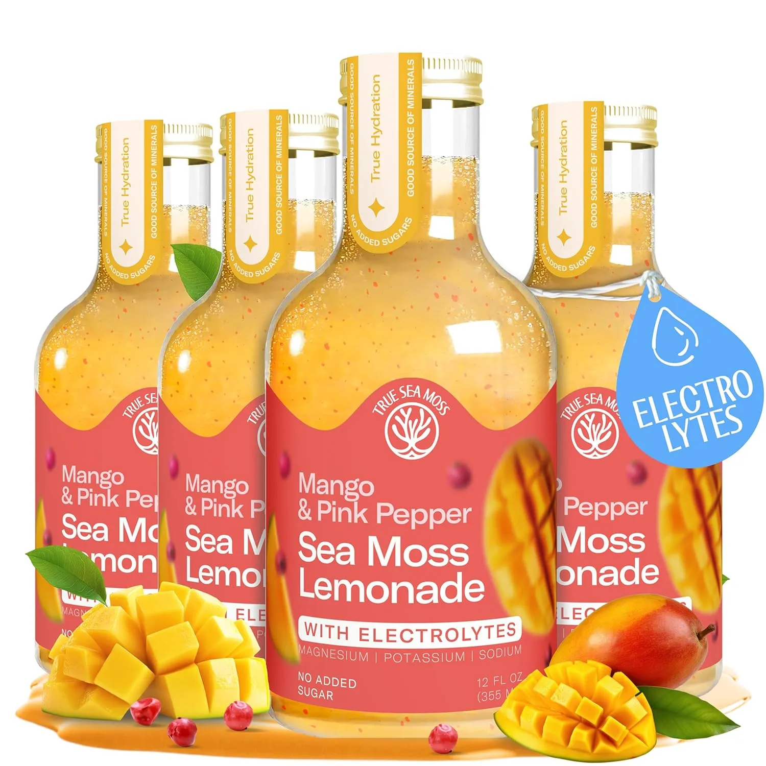 Lemonade - Mango Pink Pepper - Hydration Drink – 4 × 12 fl oz Bottles – Made in USA from globally sourced ingredients