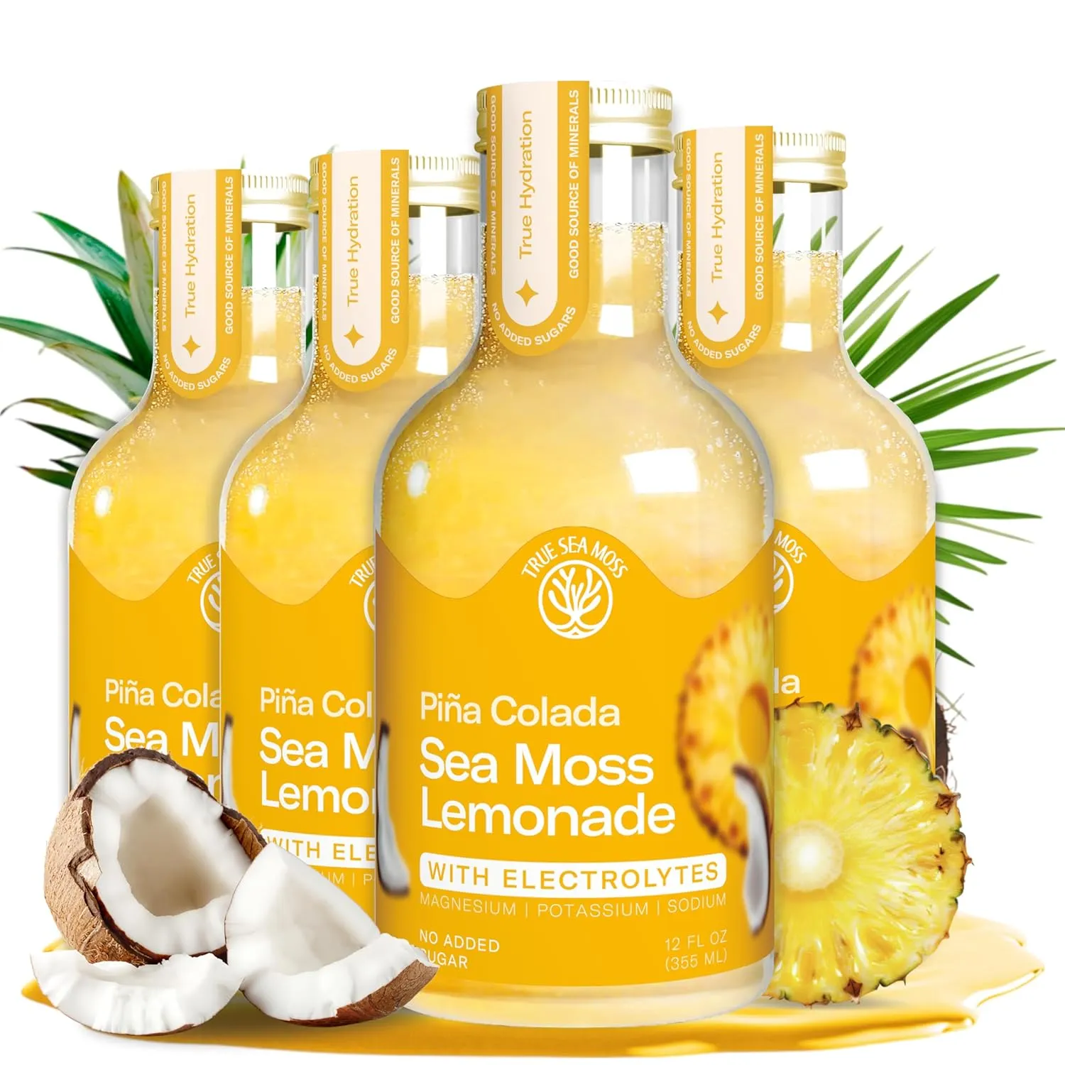 Lemonade - Pina Colada + Electrolytes - Hydration Drink – 4 × 12 fl oz Bottles – Made in USA from globally sourced ingredients