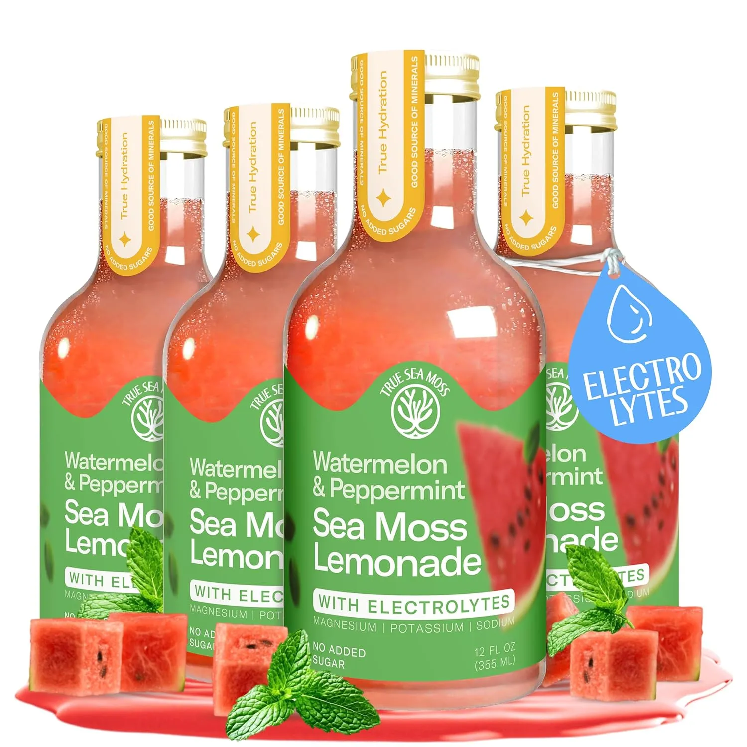 Lemonade - Watermelon + Mint - Hydration Drink – 4 × 12 fl oz Bottles – Made in USA from globally sourced ingredients