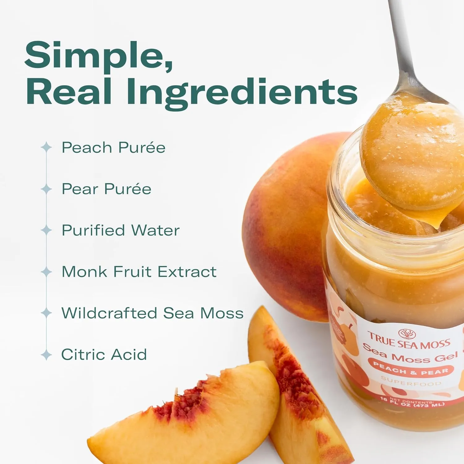 TrueSeaMoss Sea Moss Gel – Made in USA from globally sourced ingredients – Wildcrafted Seamoss, Fruits & Jarred Vegetables – Peach/Pear - Image 2