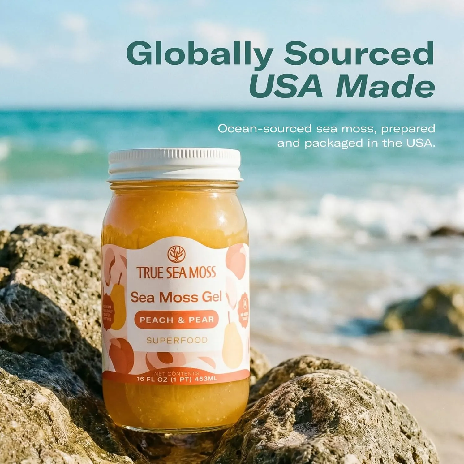 TrueSeaMoss Sea Moss Gel – Made in USA from globally sourced ingredients – Wildcrafted Seamoss, Fruits & Jarred Vegetables – Peach/Pear - Image 5